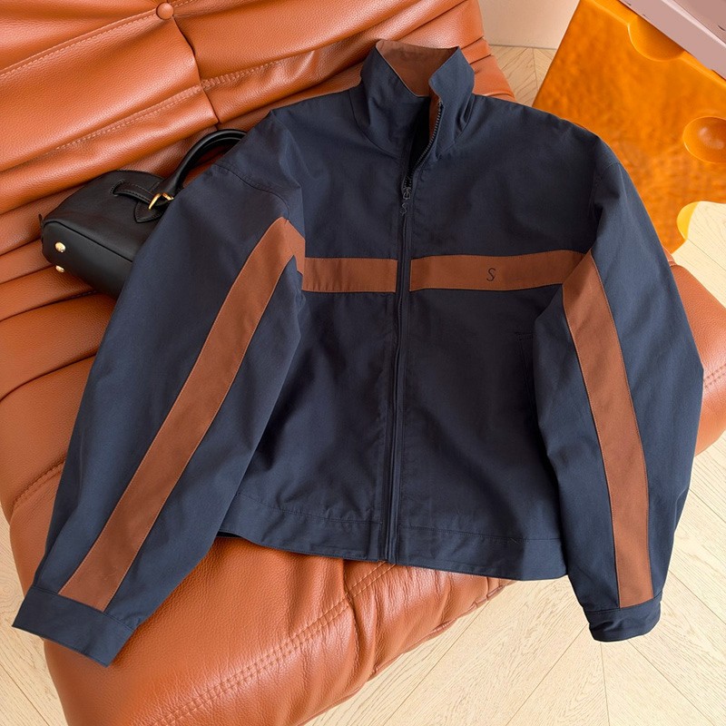 Stand Collar Jackets For Women Letters Embroidery Color Blocked Coats Autumn Winter Windbreaker Loose Fit Casual Overcoat