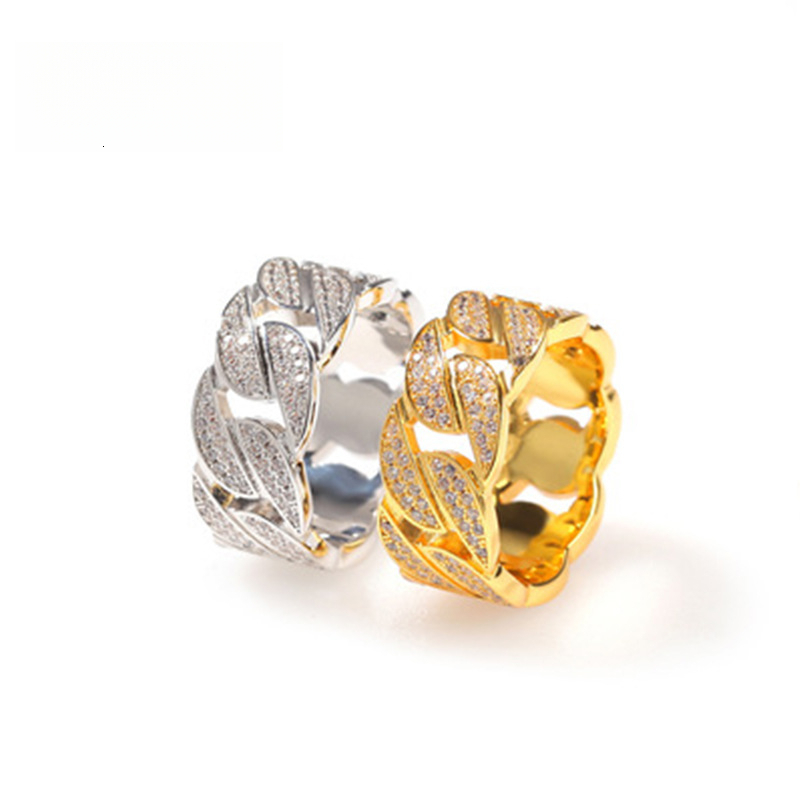 Hip Hop New Style Out D VVS Diamond moissanite Inlaid Cuban Ring Unisex Simple Fashion Gold Plated Couple Rings Luxury Iced Real 18K 14K 10K Trendy