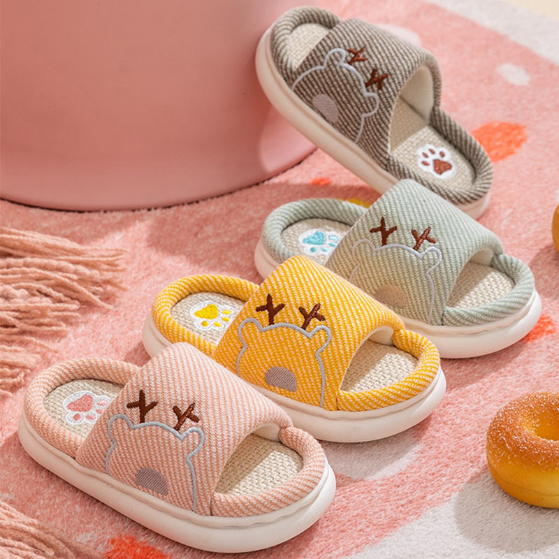 Children's Indoor Cotton Linen Slippers Soft Sole Anti-slip For Home Use Thick Bottom Kids Boys Baby Shoes Spring Autumn J261019