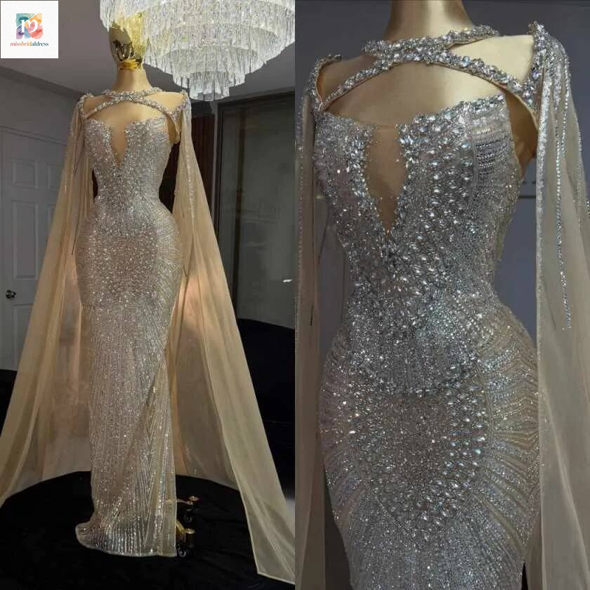 Rhinestones Mermaid Evening Dress Customized Dubai Luxury Birthday Party Club Prom Gowns Formal Occasion Dresses Mb017