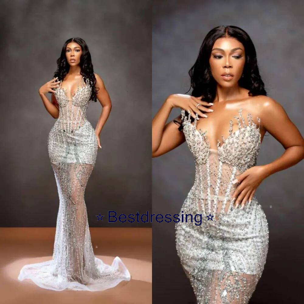 Brilliant Crystal Evening Sweetheart Mermaid Celebrity Dresses Beaded Slim Fit Prom Gowns Customized Sleeveless Formal Dress Sweep Train Bd019