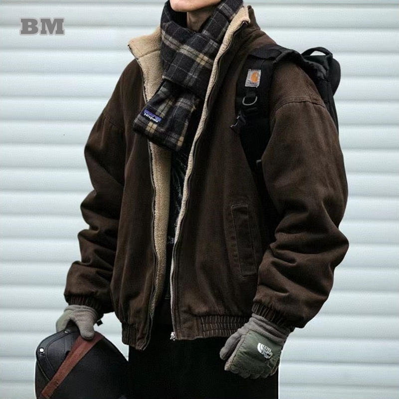 Japanese Vintage Polar Fleece Jacket Men Winter High Quality Thick Korean Streetwear Loose Couple Trendy Warm Coat Male y261008