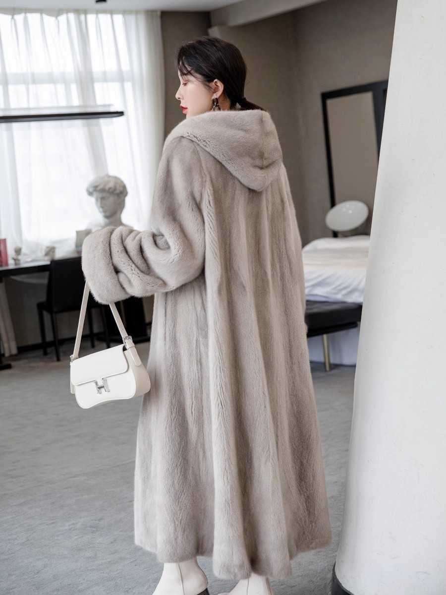 Autumn Lautaro Winter Long Elegant Thick Warm Fluffy Soft Mink Fur Coat Women Hood Loose Furry Overcoat 2025 S26101699PH