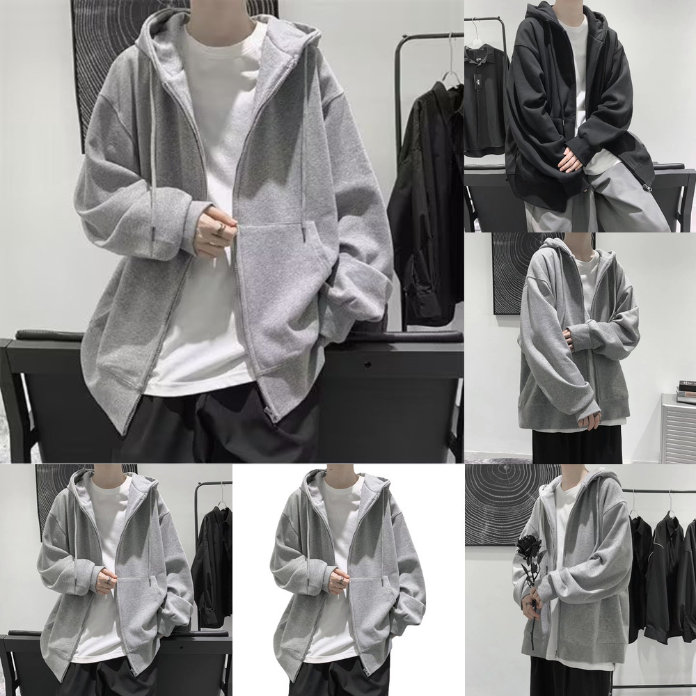 Men's hooded sweatshirt, new autumn Korean style trendy top, loose casual solid color jacket, cardigan