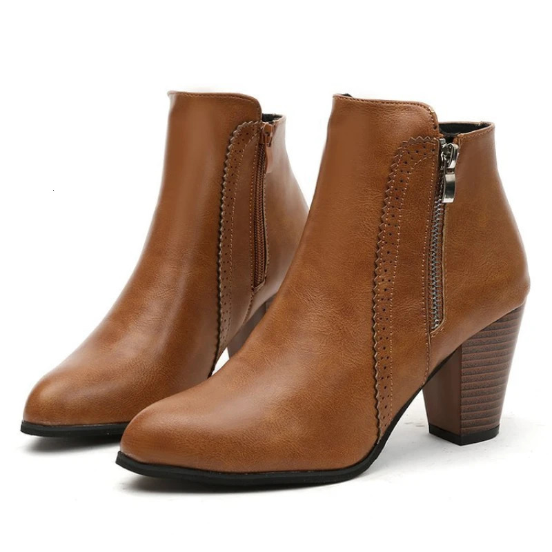 2024 autumn ladies boot Coarse heeled outdoor nonslip shoe Retro Zipper Fashion Boots Comfort casual women's shoes Botas 261019