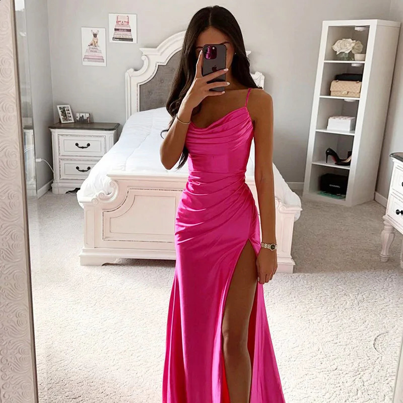 2026 Style Strapless Gathered Side Slit Satin Gown Sexy European And American Bodycon Dress for Women 261014