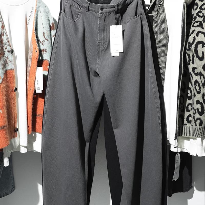 Designer Men's Washed Wide Leg Denim Jeans Loose Straight Casual Long Pants Multi-Pocket Trousers