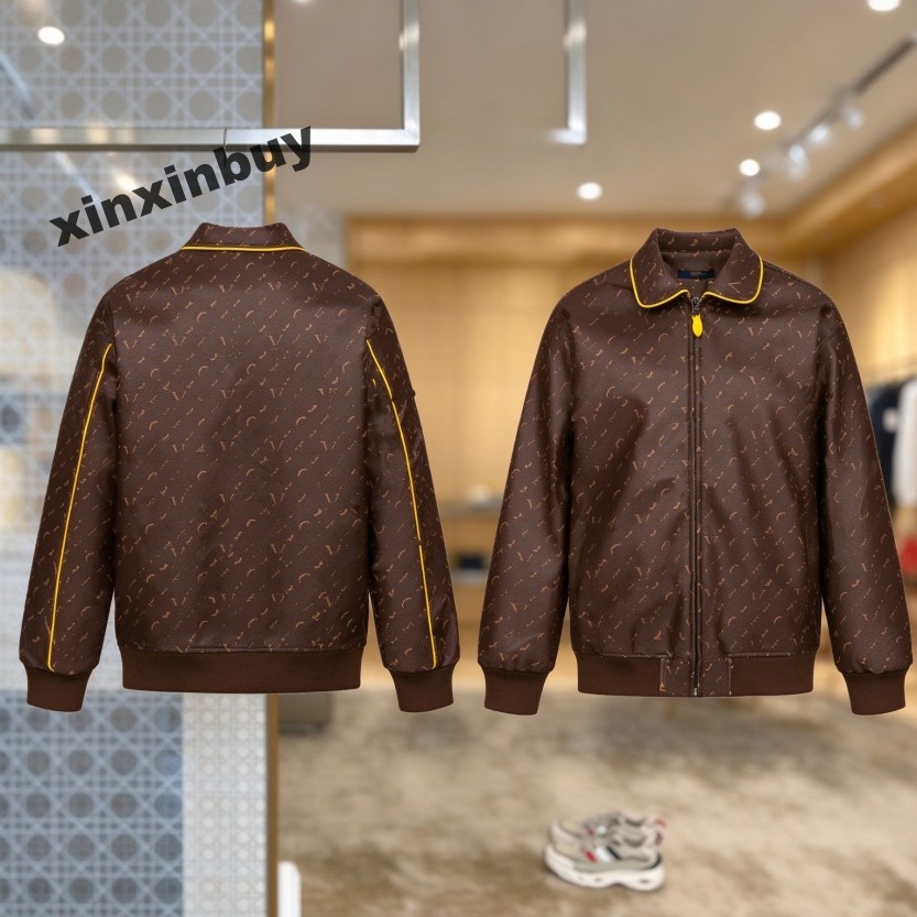 xinxinbuy Men designer Coat Leather Jacket letters printing Lapel Zip Vintage Outerwear women blue black Brown yellow gray M-2XL