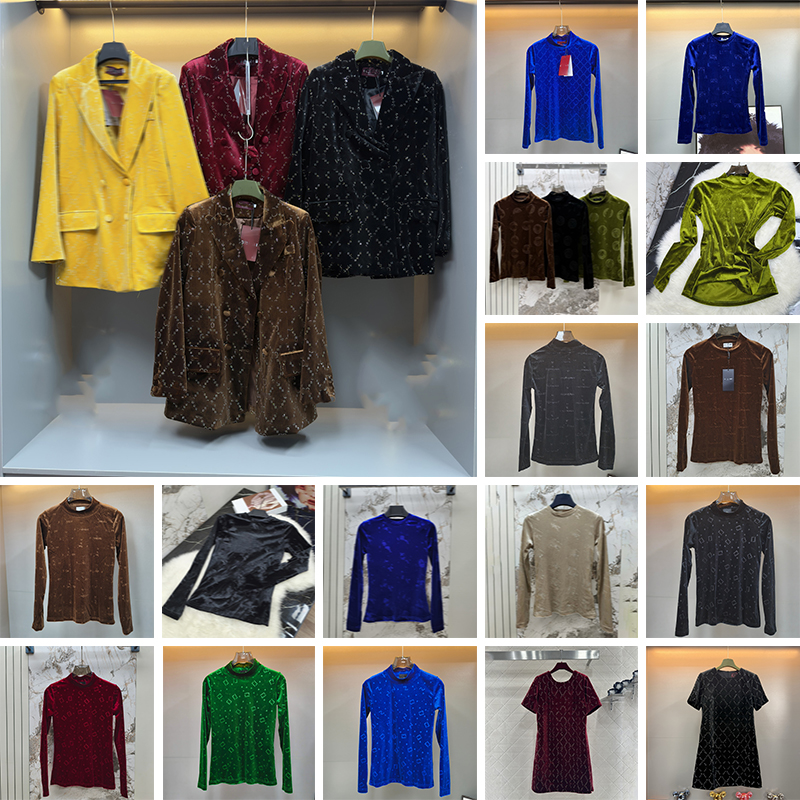 Allover Rhinestone Velvet Women Blazer Lapel Double Breasted Long Sleeve Jacket Matching Tops & Mini Dress For Banquet Party S-XL