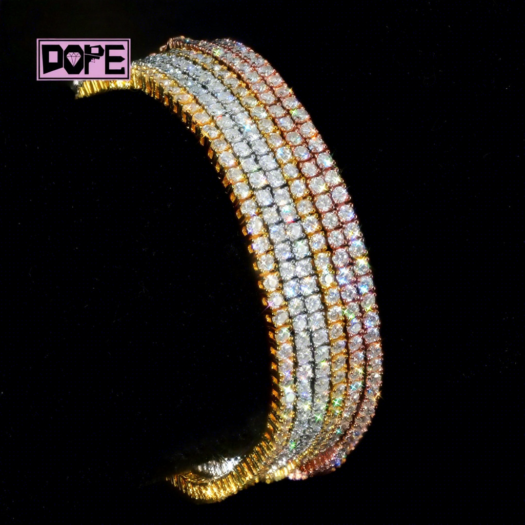 Wholesale 3mm Moissanite Bracelet 3 Color 18k Gold Plated VVS Iced Out 925 Silver Moissanite Tennis Bracelet