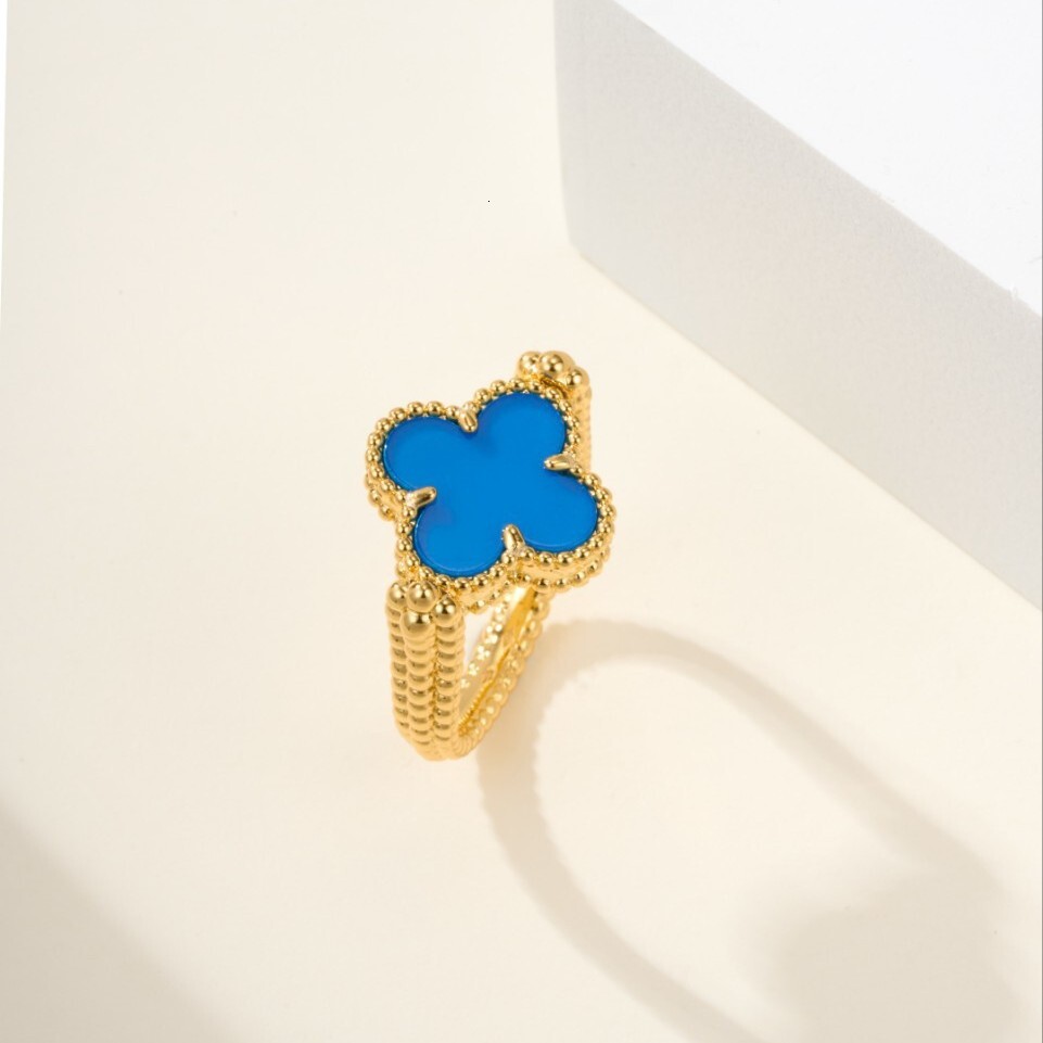 Designer Jewelry vanly cliff rings Four-Leaf Clover Ring With Double-Sided Beaded Edge Light Luxury Non-Fading Versatile Everyday Wear