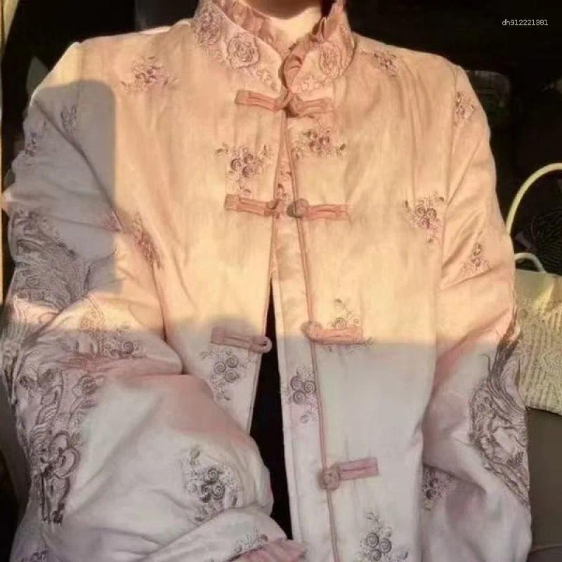 Elegant Thickened Cotton Jacket For Middle-Aged And Elderly Women Embroidered Patchwork Warmth Comfortable Casual Style