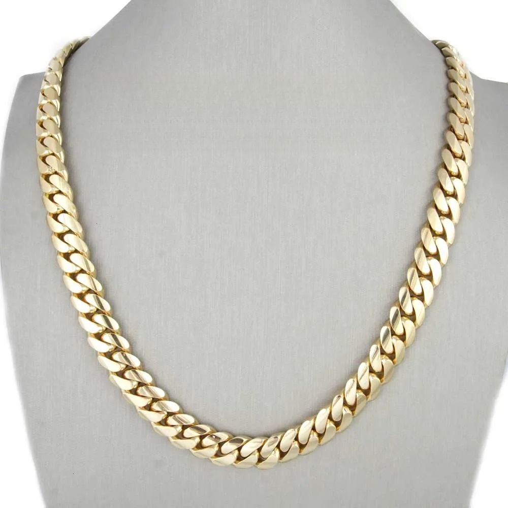 Cubana Hip Hop Jewelry Design Luxury Custom Solid 14K Real Yellow Gold Heavy Plain Miami Cuban Curb Link Chain for Men