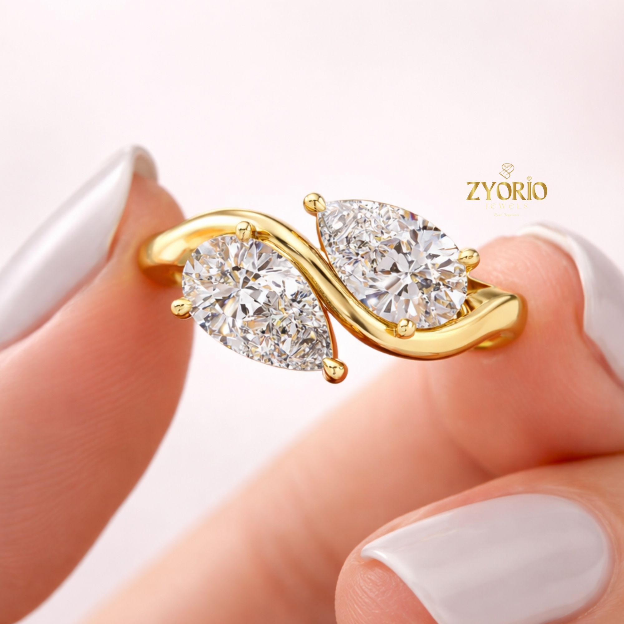 Luxury Pear Cut Toi Et Moi Ring 925 Sterling Silver Lab Grown Diamond Open Wrap Engagement Ring for Women