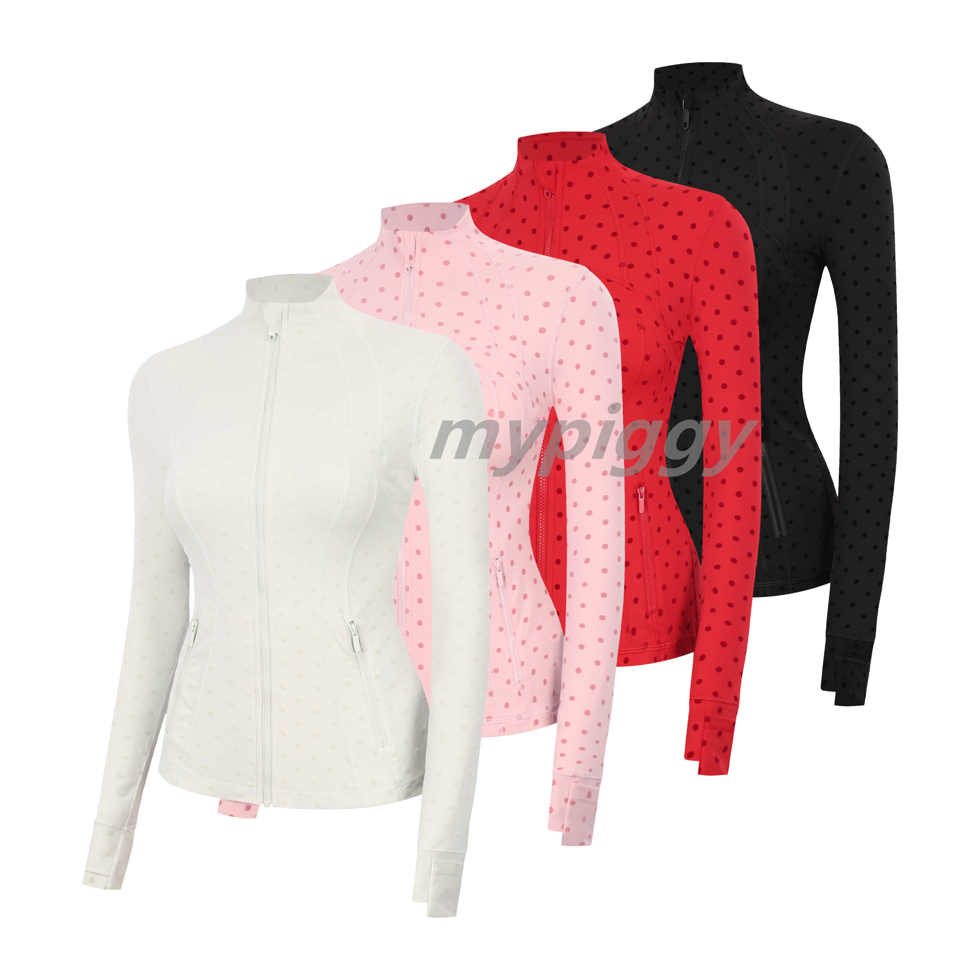 Polka dot yoga jacket womens sports jacket fitness jacket quick-dry sports top solid-color zipper sweater sports suit tights popular yoga jacket