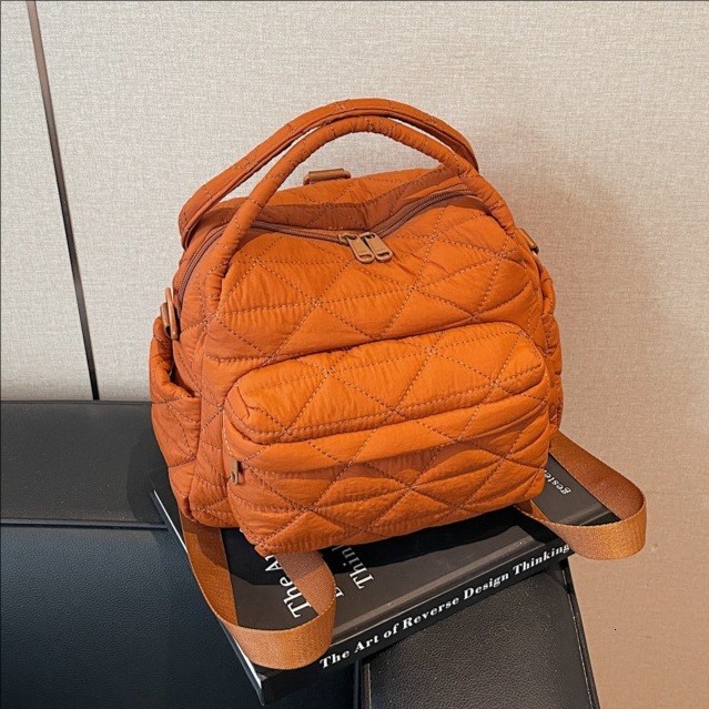 diamond-patterned embroidered commuter tote for women, 2026 winter new collection, stylish and lightweight shoulder bag or backpack
