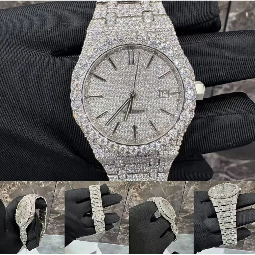 Hip Hop Style Mens Quartz Analog Dial Watch Featuring High Quality Moissanite Diamonds (Vvs1) Premium Grade A3 Stainless S ljh654