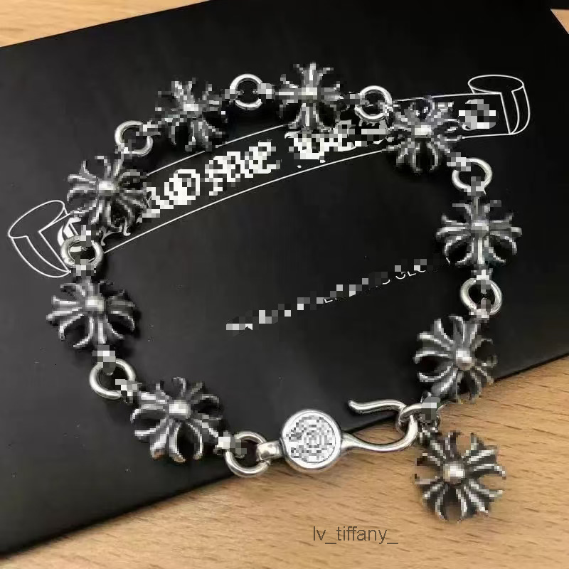 Designer chrome silver-plated cross bracelet 925 sterling chrome heastarly gold plated hip-hop bangles men and women retro cross silver chrome brace