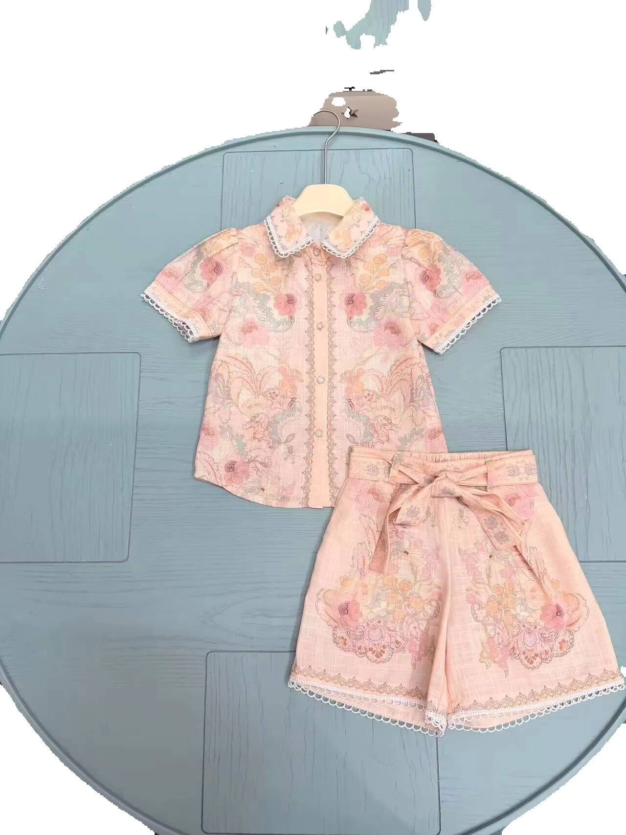 Multi-Piece Toddler Youth Outdoor Tracksuit Kits Boys Clothing Set Summer Children Sets Girls Baby 2Pcs Baby 2Pcs Flower Printed Lapel Short Sleeve