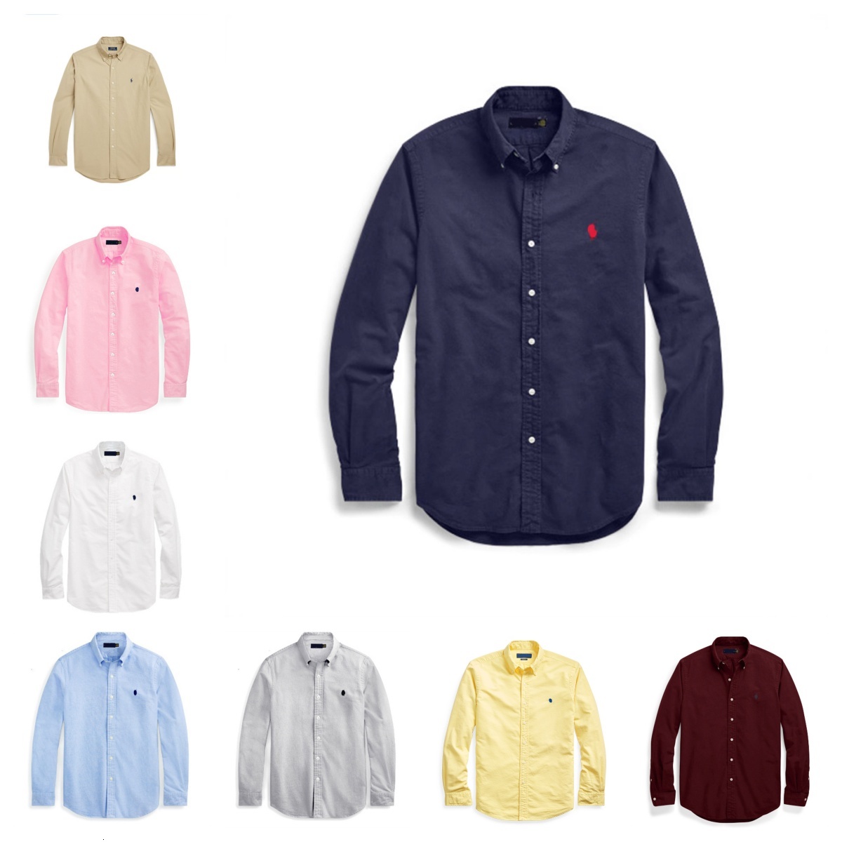 Cross border foreign trade Paul classic pony logo embroidered Oxford fabric solid color men's pure cotton long sleeve shirt jacket top q2