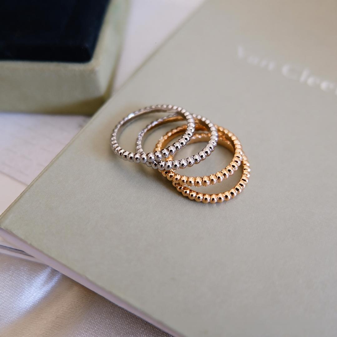 designer ring for women Women's Ring 18K Rose Gold Plated Precision-Carved Stackable Round Bead Ring vanlies cleef ring