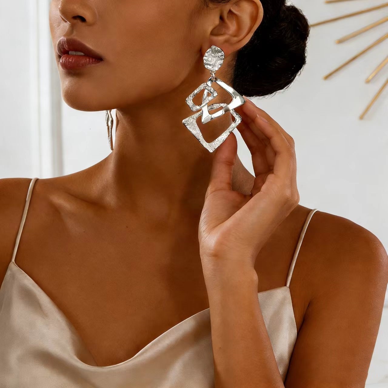 Luxury Brand Designer Jewelry European American Style Geometric Hollow Long Earrings, Featuring Sophisticated Unique Design, Perfect For Women, Offe