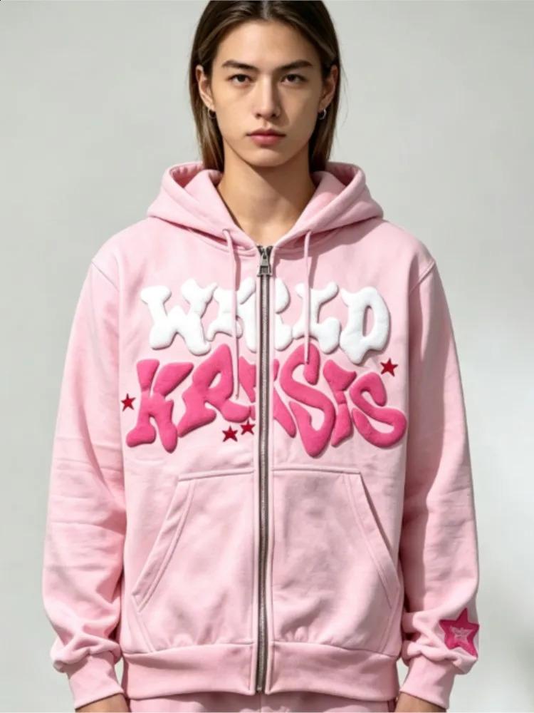 Autumn Fashion Retro Letter Printed Zipper Hoodies Men Women Y2K Section Lazy Trendy Versatile Cardigan hooded Jacket Clothes 261014