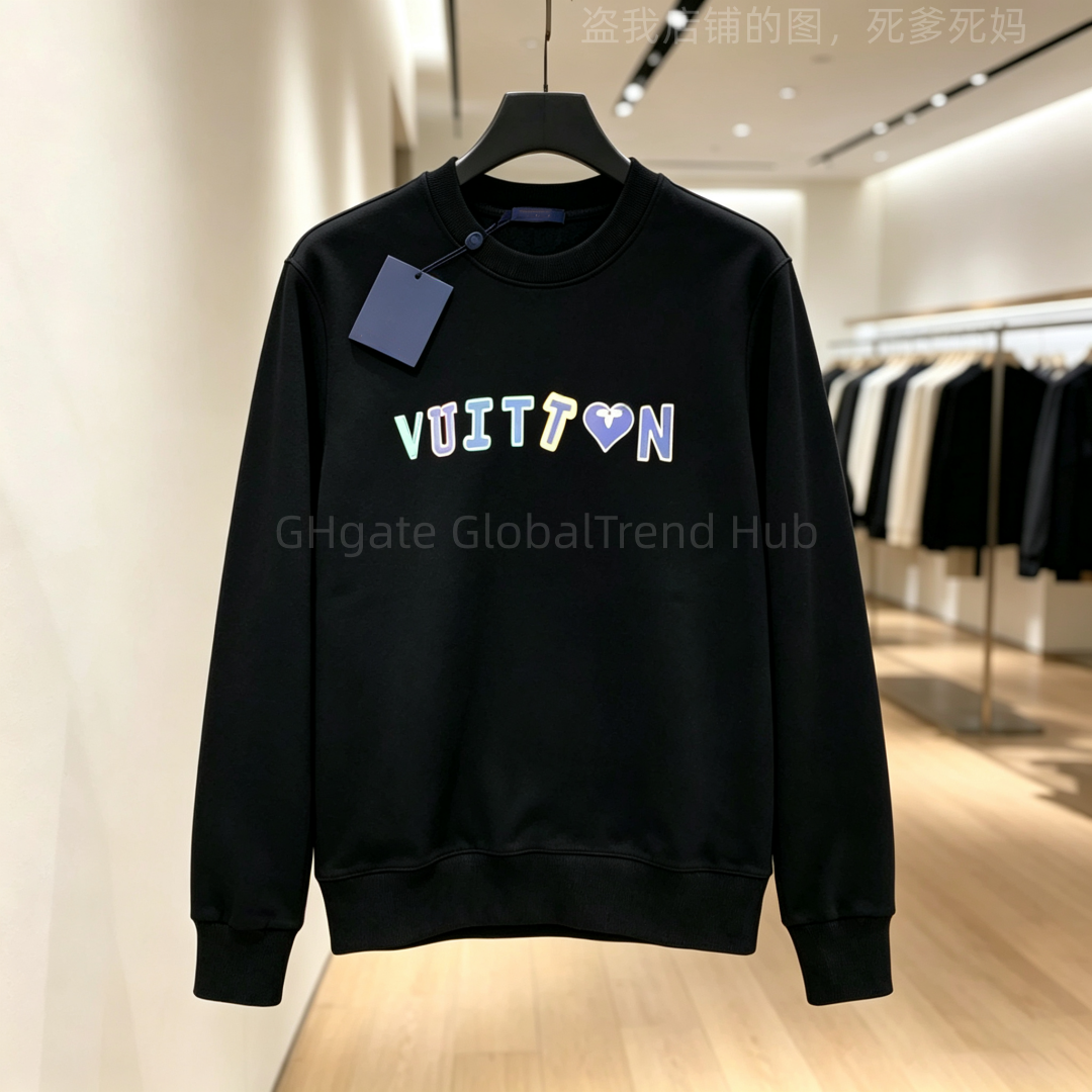 Men Crew Neck Sweatshirt Fashion Letter Print Casual Streetwear Pullover Long Sleeve Cotton Top Autumn Winter 10 Colors