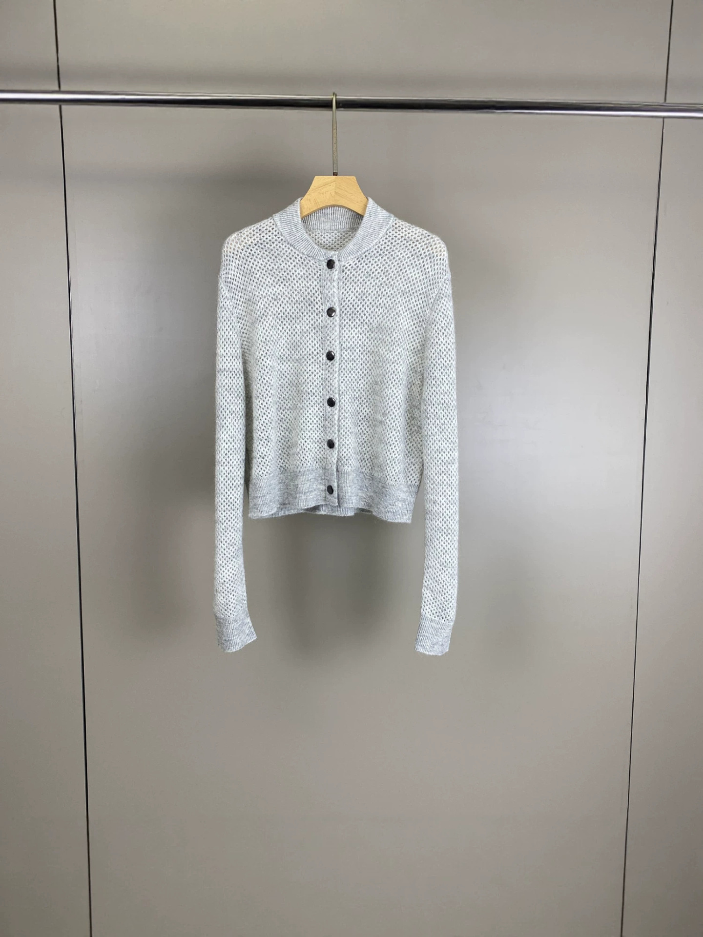 Gopin Autumn/Winter New Collection: Wool And Mohair Blend, Round Neck, Shiny Thread, Hollowout Knit Cardigan Sweater, Fashionable Women's Style