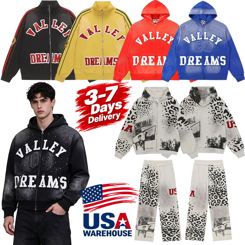 Designer Hoodies Valle Dream Vintage Graphic Hoodies Mens Hoodies Zip Up Hoodies Jacket T shirt Unisex Washed Black White Pullover Loose Cotton Swea