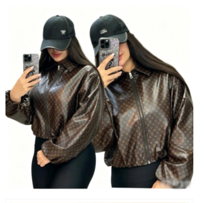 4XL PU Bomber Jackets Women Designer Print Baseball Jacket Daily Coats Outerwear Free Ship