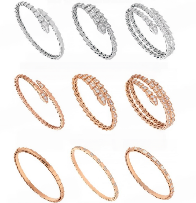 Classic Double Coil Snake Bangle High Quality 18K Gold Plated Full Rhinestones Snake Bracelet Men and Women Unisex Wrist Cuff Snake Shape Wristband