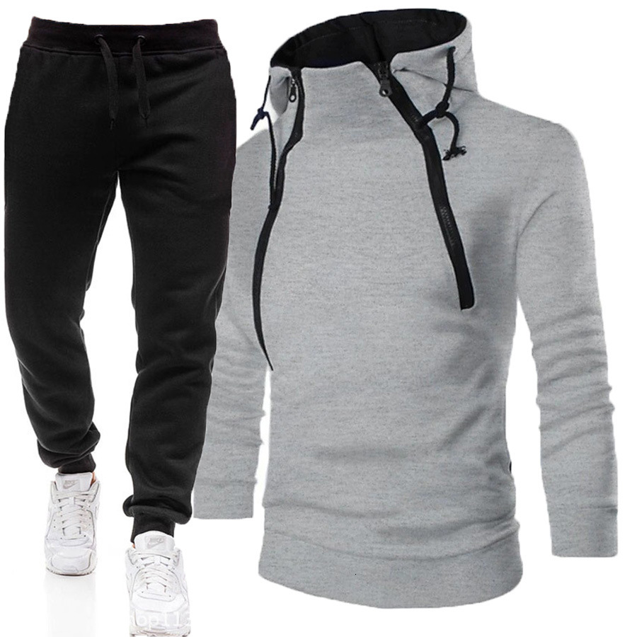 Men Color Block Hooded Cardigan Two Piece Tracksuit 2026 Autumn Winter New Long Sleeve Top Long Pants Trendy Soft Breathable Athletic Outfit For Dai