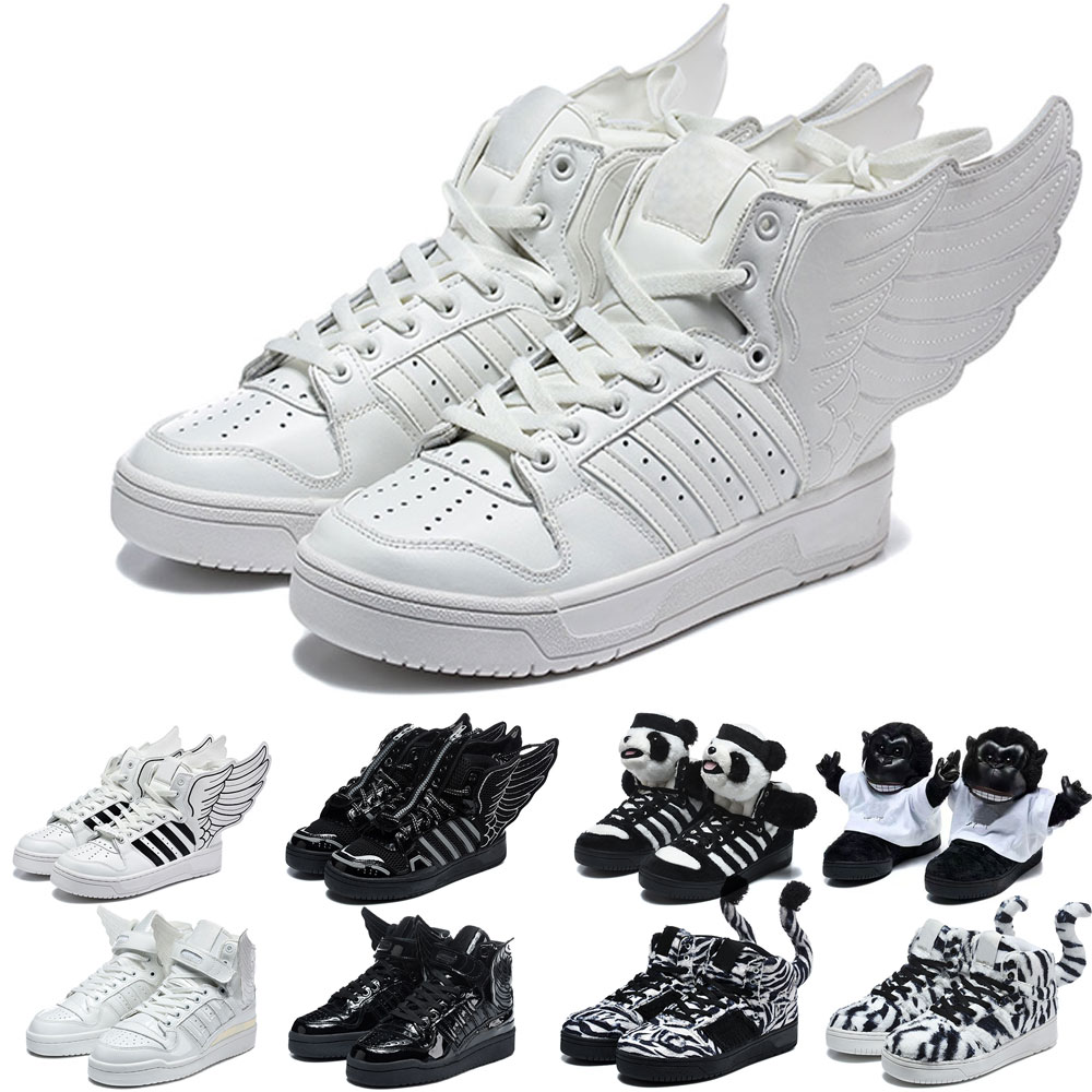 Jeremys Scotts JS Wings Shoes Men Women Bear High Top Sneakers Plush Teddy Bear 3D Angel Wings Trainers Furry Animal Tail Zebra Fashion Street Shoes