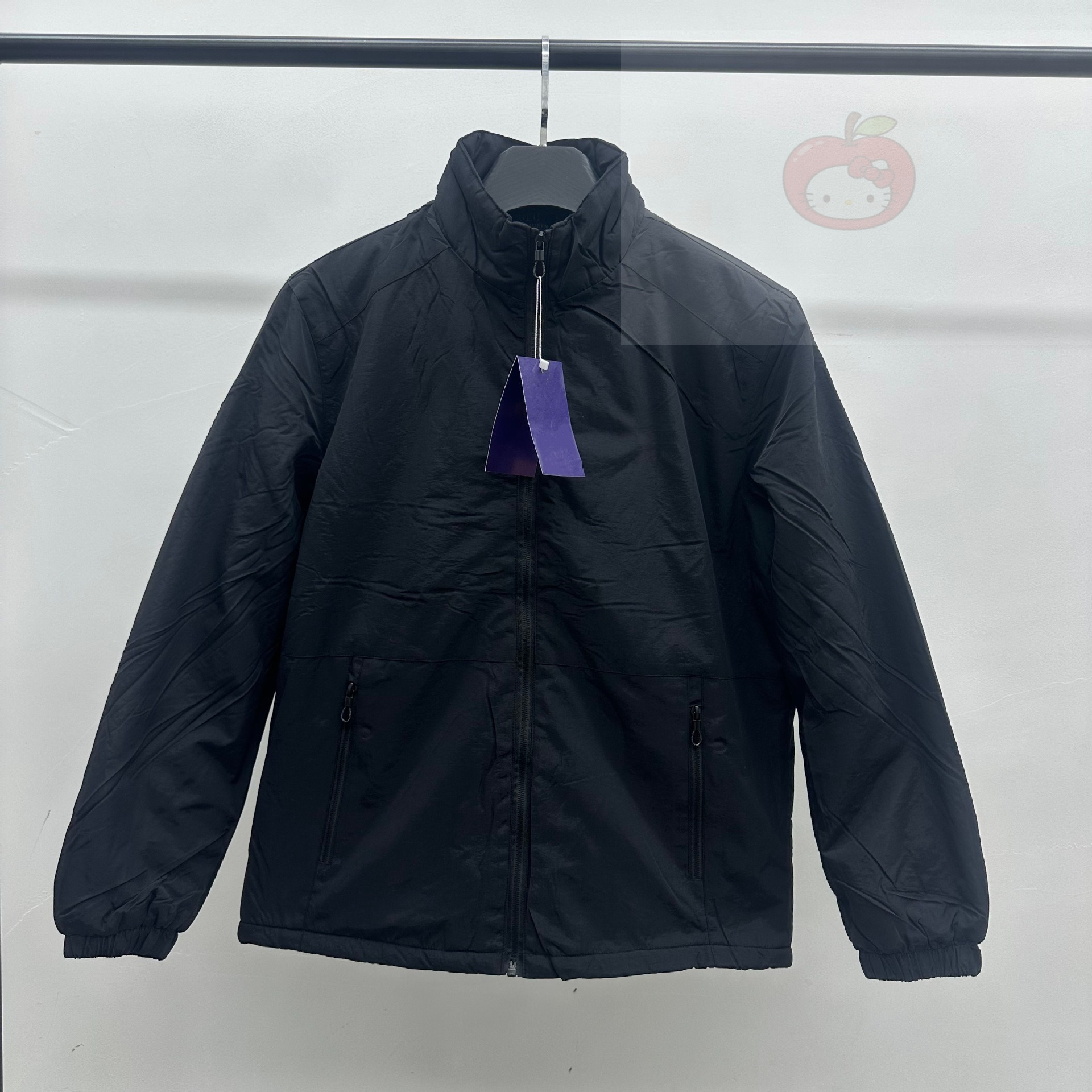 Embroidered Stand Collar Fleece Lined Jacket Windproof Old Money Style Warm Outer Coat