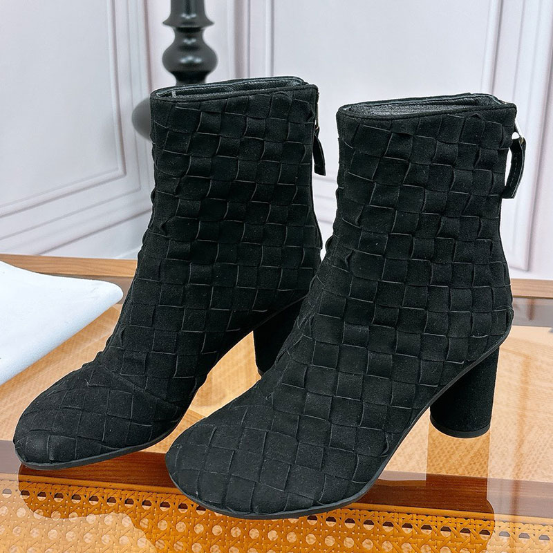 Cherry Ankle Boot Designer Fashion Week Boots Black Womens Autumn Winter Boots High Quality Knitted Upper Soft Comfort Sheepskin Lining Back Zipper