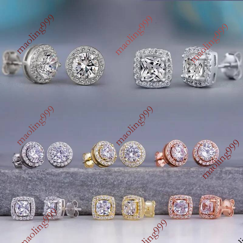 Cubic Zircon Diamond Stud Earrings Charm Designer Silver Gold Crystal Round Square Love Heart Ear Rings Engagement Wedding Gift for woman Fine Je