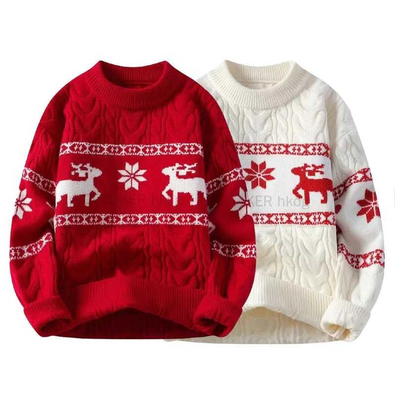 Family Christmas Reindeer Knitted Sweater for Men Women Red White Cable Knit Pullover Xmas Festival Warm Korean Jumper T261019