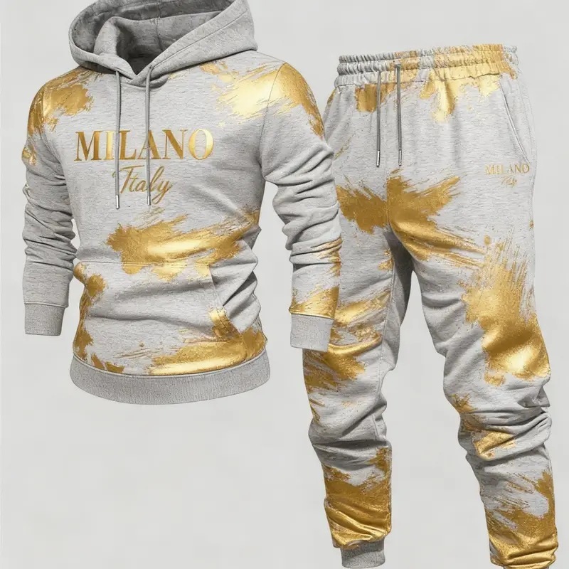 Cross-Border New Men's Hoodie And Sweatshirt Set With Long Pants, Featuring 3D Printing, Fashionable Outdoor Sportswear