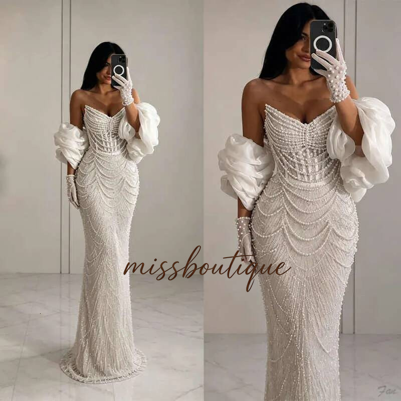 Customized Mermaid Wedding Dresses Sexy Pearls Beads Sweetheart Backless Bridal Gowns Formal Bride Dress Q017