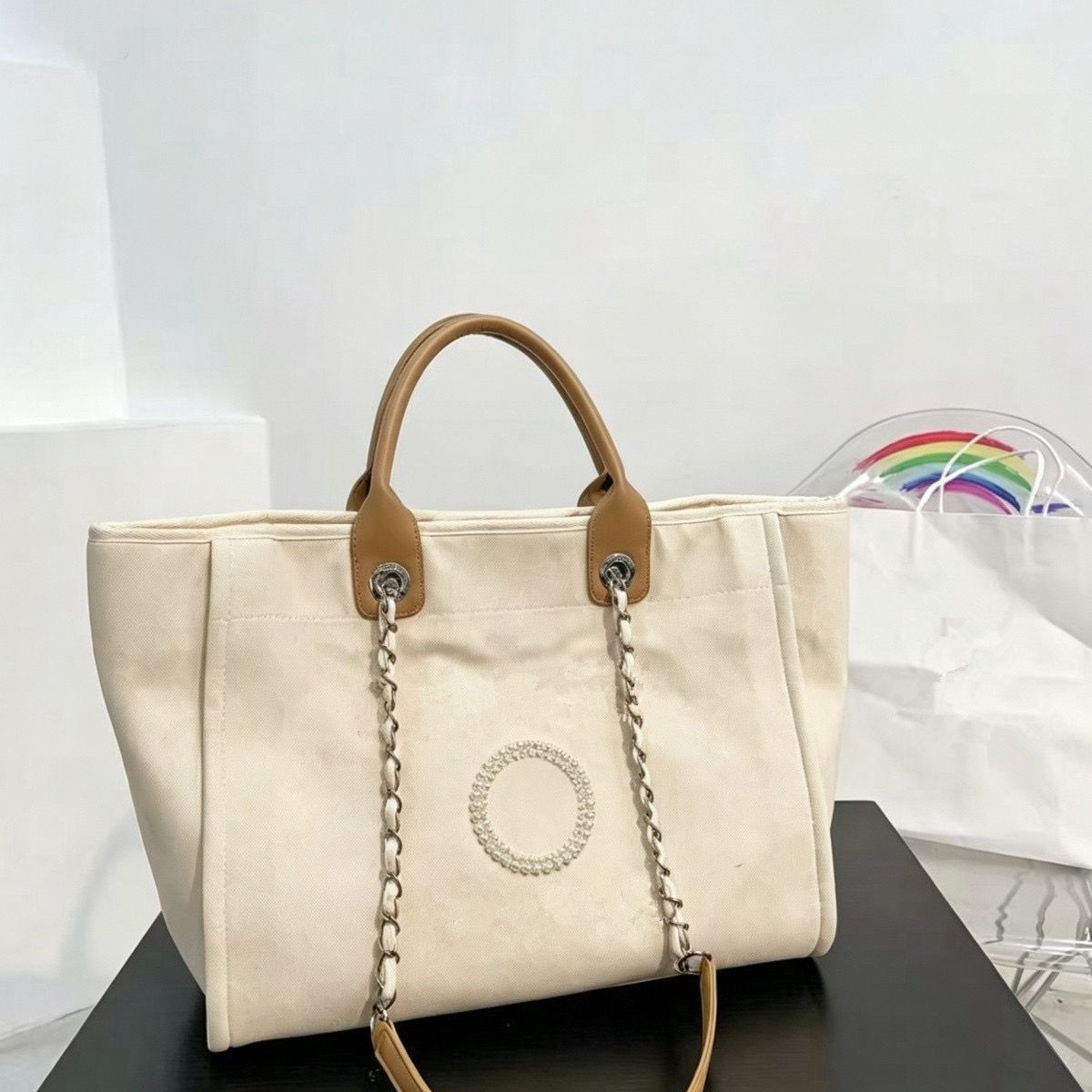Fashion design pearl embroidery large capacity women's bag with chain strap handbag for commuting single shoulder crossbody bag
