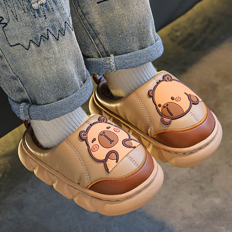 Children's Waterproof Cotton Winter Non Slip Thick Bottom Home Slides Children Indoor Warm Soft Plush Slippers Women J261019