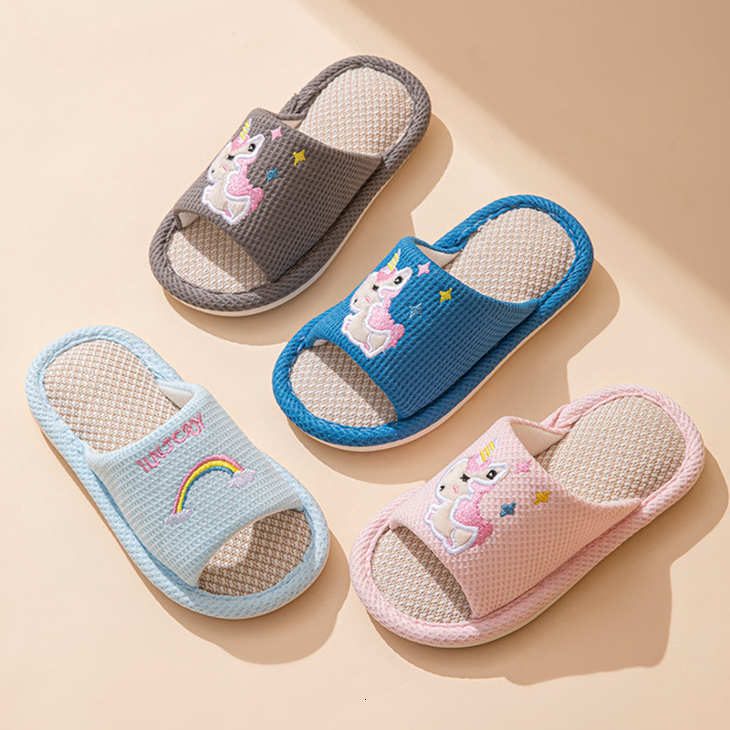 Hemp Cartoon Slippers Children Home Flats Casual Spring Summer Luxury Designer Shoes Girls Rainbow Fashion Indoor Slides Soft J261019
