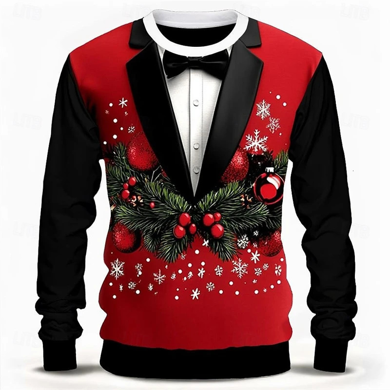 Christmas Cosplay Print Suit Lapel Funny Ugly Sweater For Men Long Sleeve Red Pullover Sweatshirt Home Party Sweaters 2026 261019