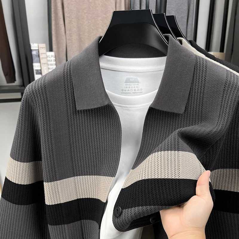 knitted Brand High lapel end sweater cardigan fashion stripe design autumn winter new coat comfort pocket casual men's clothing M261016