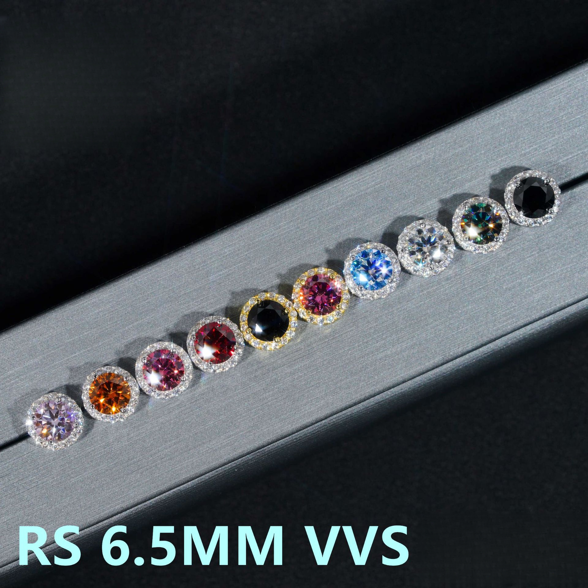 factory in-stock 925 silver round 6.5MM D color high clarity colored diamond moissanite earrings