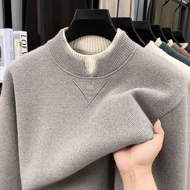 Sweater Men's High Designer End Brand Fake Two-Piece Round Neck Winter New Thick Warm Fashion Casual Embroidery Knitted Pullover M261016