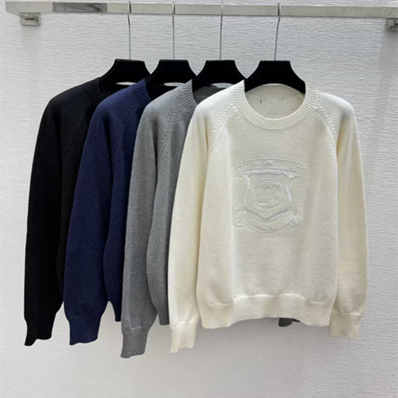 Women's Sweaters designer L26 autumn new 3D embossed embroidered round-neck fashionable and versatile knitted long-sleeve top