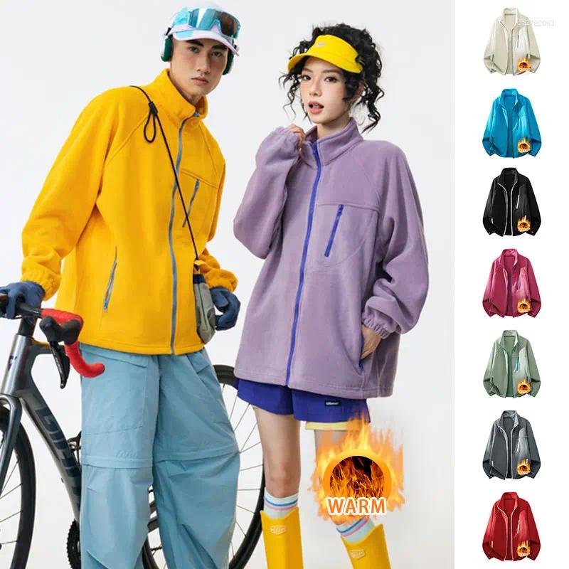 Winter Outdoor Fleece Jacket Male Stand Collar Windproof Running Trekking Sport Coats Women Thickened Warm Jogging Casual