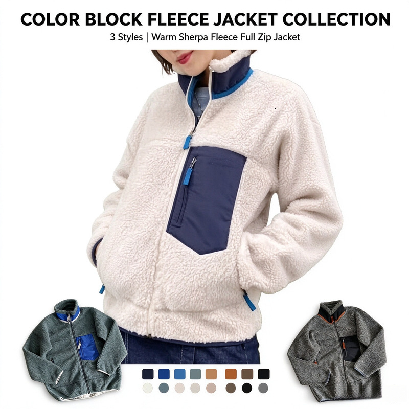 pattago niajackets Fleece Jacket Mens Sherpa Full Zip Stand Collar Thick Warm Teddy Coat Designer Classic Retro Outdoor Winter Casual Unisex Long Sl